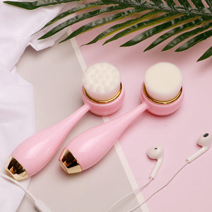 Silicone Manual Golden Double Head Facial Cleaning Brush with Pink and Blue Dots - Teleplus for Skin silicone manual