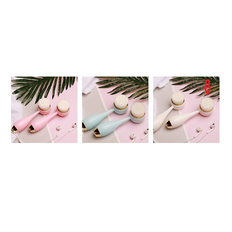 Silicone Manual Golden Double Head Facial Cleaning Brush with Pink and Blue Dots - Teleplus for Skin silicone manual