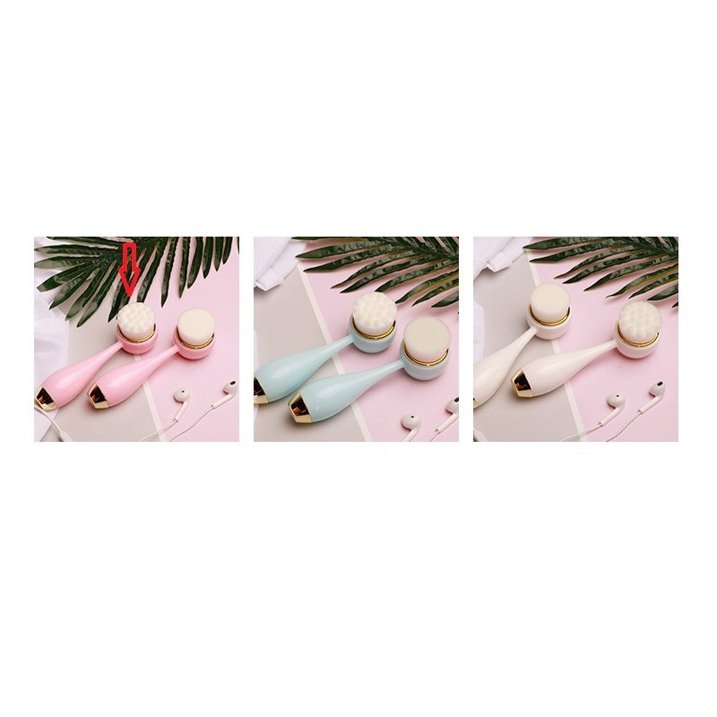 Silicone Manual Golden Double Head Facial Cleaning Brush with Pink and Blue Dots - Teleplus for Skin silicone manual