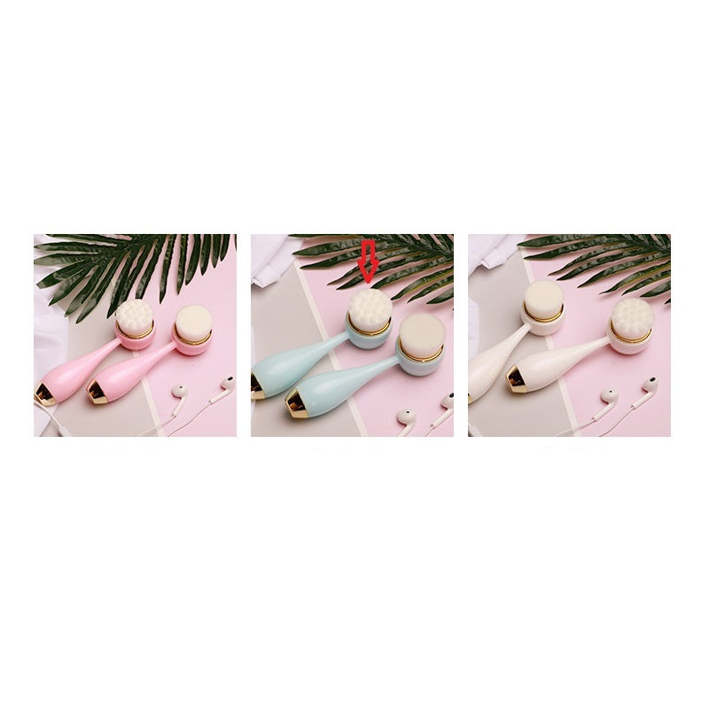 Silicone Manual Golden Double Head Facial Cleaning Brush with Pink and Blue Dots - Teleplus for Skin silicone manual