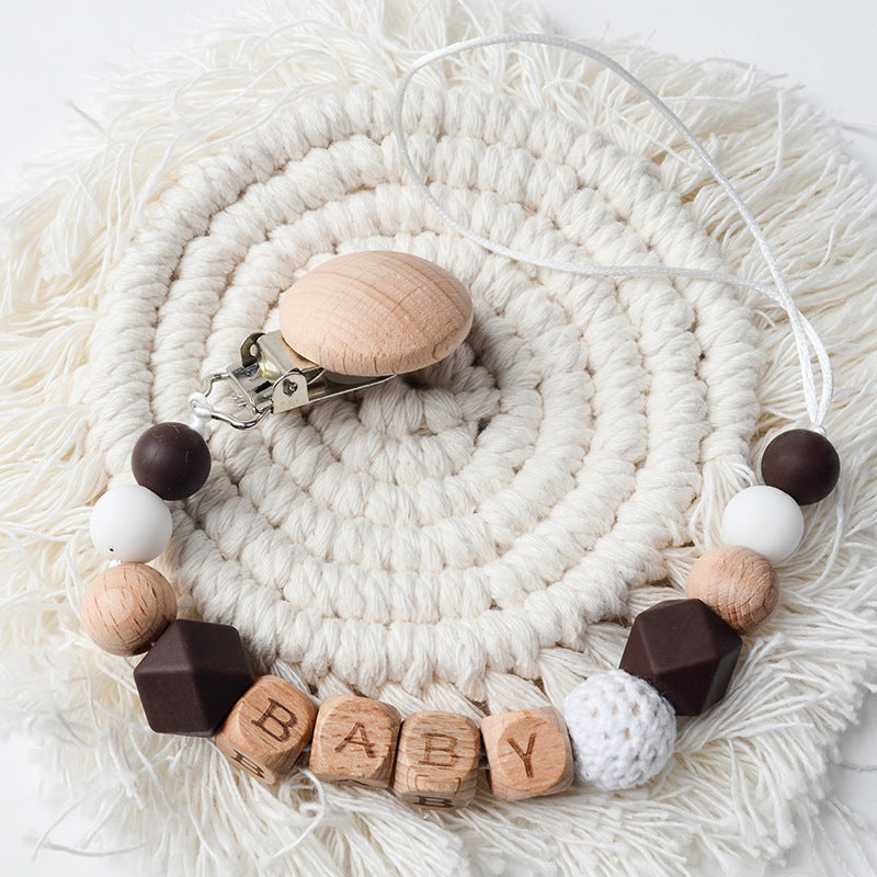 Silicone Pacifier Clip for Babies 0-3 Years Beech Wood and Wool Crochet - beech pacifier clip silicone wool crochet
