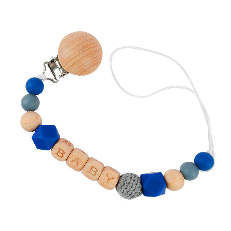 Silicone Pacifier Clip for Babies 0-3 Years Beech Wood and Wool Crochet - beech pacifier clip silicone wool crochet