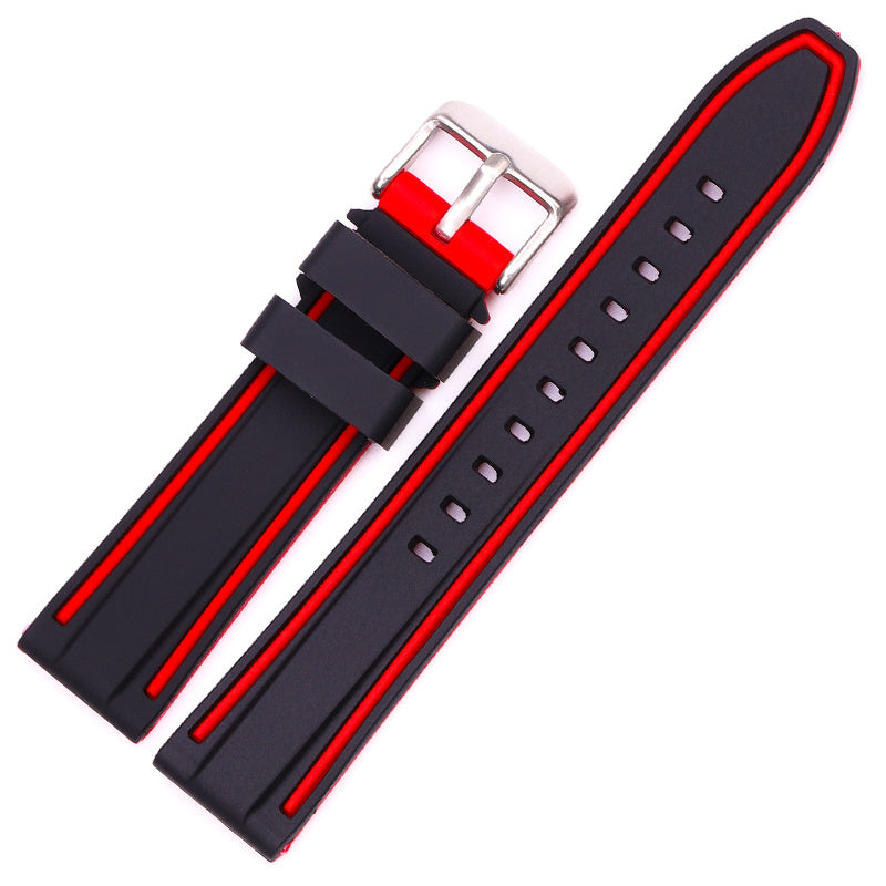 Silicone Strap for Smart Watch Breathable Quick Release 20-26mm Black Red Silver - Teleplus silicone strap smart watch