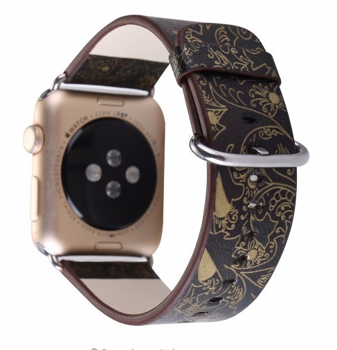 Silk-printed Floral Leather Strap Chinoiserie - Silk Printed Floral Leather Strap Watch Bands