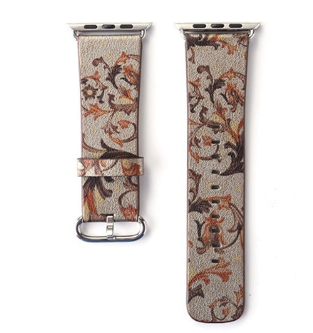 Silk-printed Floral Leather Strap Chinoiserie - Silk Printed Floral Leather Strap Watch Bands