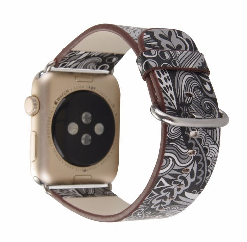 Silk-printed Floral Leather Strap Chinoiserie - Silk Printed Floral Leather Strap Watch Bands