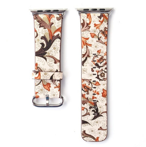 Silk-printed Floral Leather Strap Chinoiserie - Silk Printed Floral Leather Strap Watch Bands