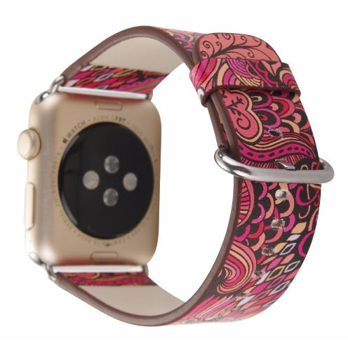 Silk-printed Floral Leather Strap Chinoiserie - Silk Printed Floral Leather Strap Watch Bands