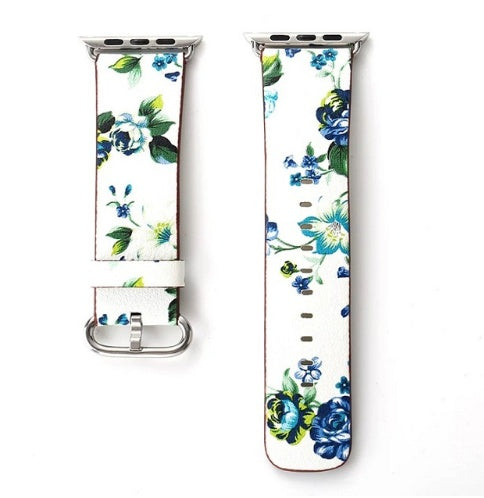 Silk-printed Floral Leather Strap Chinoiserie - Silk Printed Floral Leather Strap Watch Bands