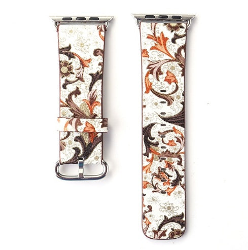 Silk-printed Floral Leather Strap Chinoiserie - Silk Printed Floral Leather Strap Watch Bands