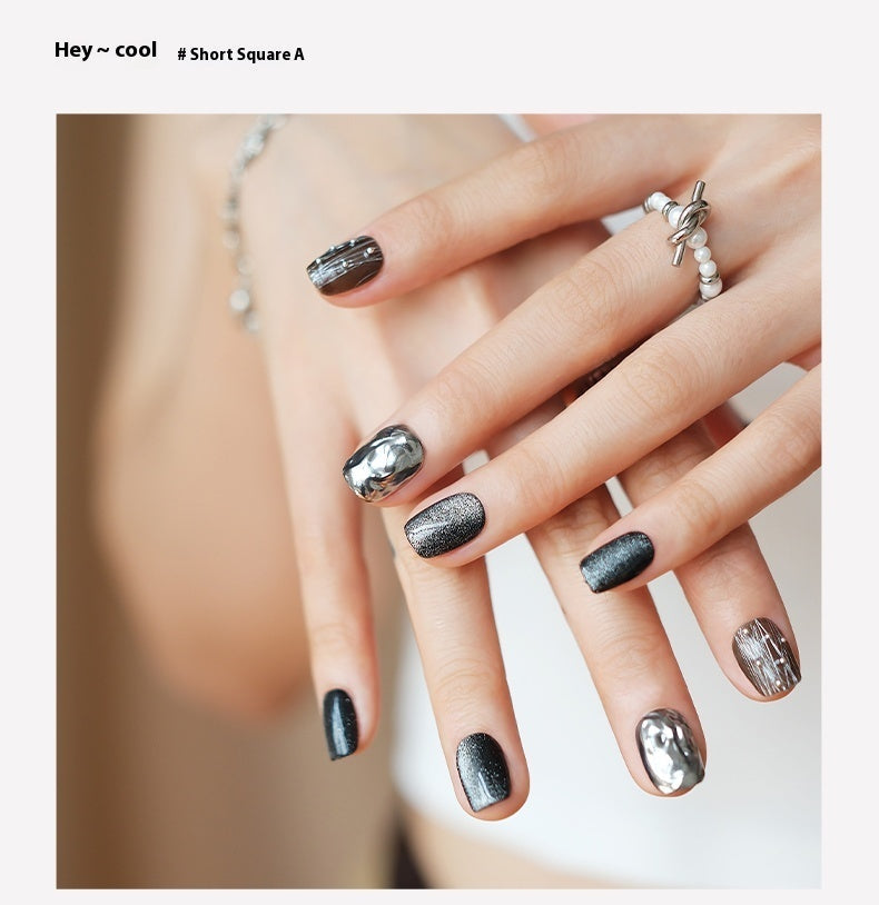 Silver Cat’s Eye Nail Art for Graceful Personality Dark Style - Teleplus Cat and graceful personality dark style simple