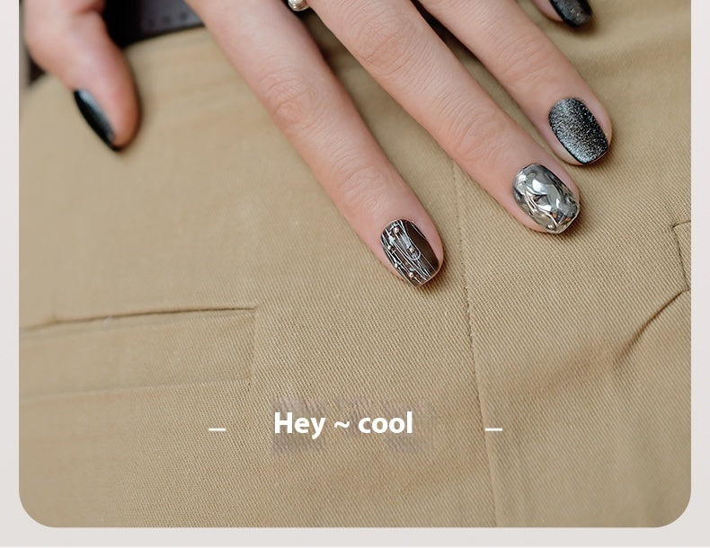 Silver Cat’s Eye Nail Art for Graceful Personality Dark Style - Teleplus Cat and graceful personality dark style simple