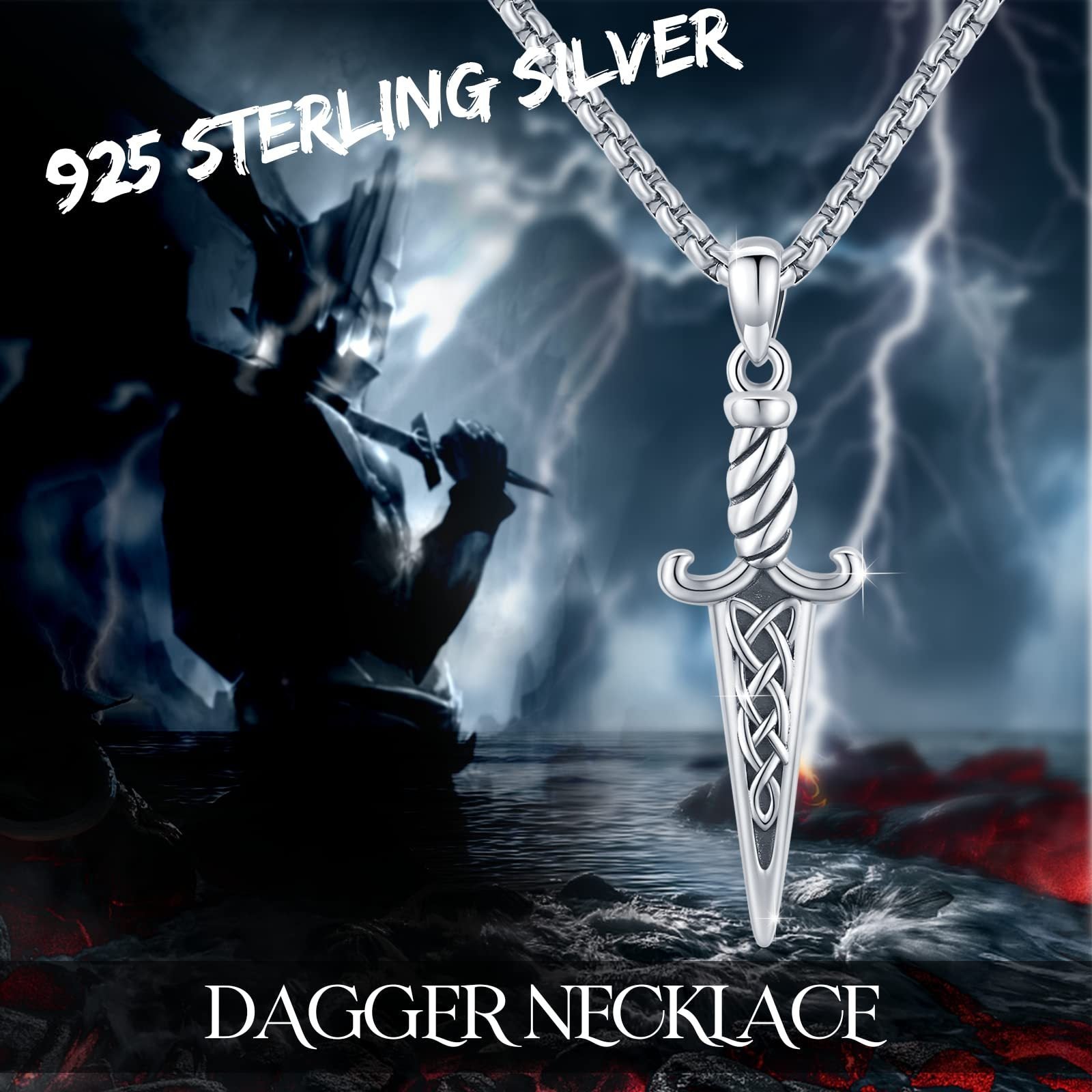 Silver Celtic-style Double-Edged Dagger Retro Pendant Necklace Irish Jewelry Gift - Dagger Bling for Warriors Who Love