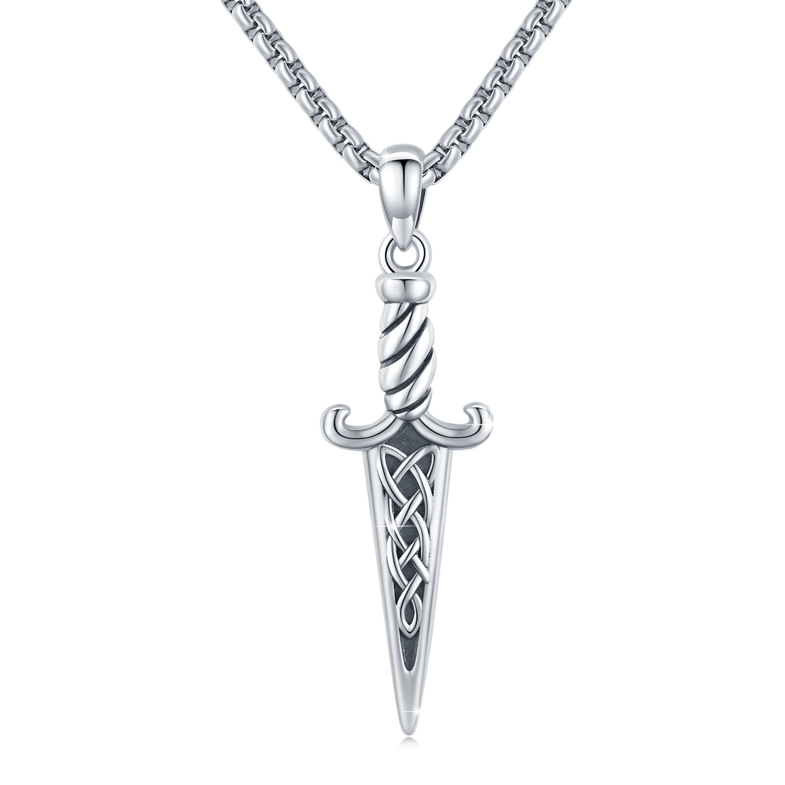 Silver Celtic-style Double-Edged Dagger Retro Pendant Necklace Irish Jewelry Gift - Dagger Bling for Warriors Who Love