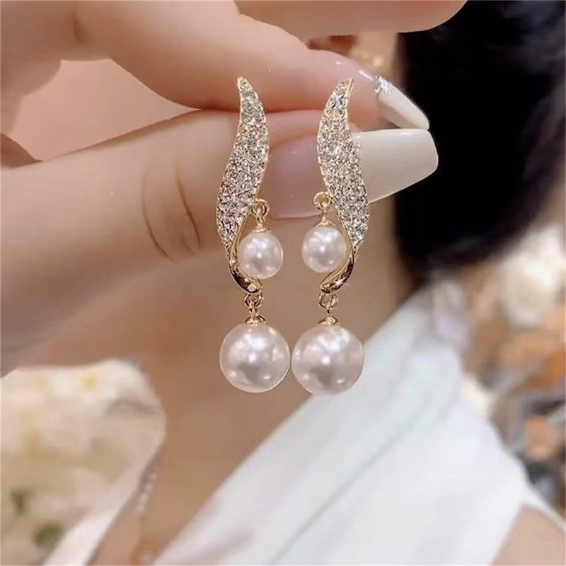 Electroplated White Pearl Earrings for Women in the United States - Sparkle Like a with Silver Rhinestone Bling united