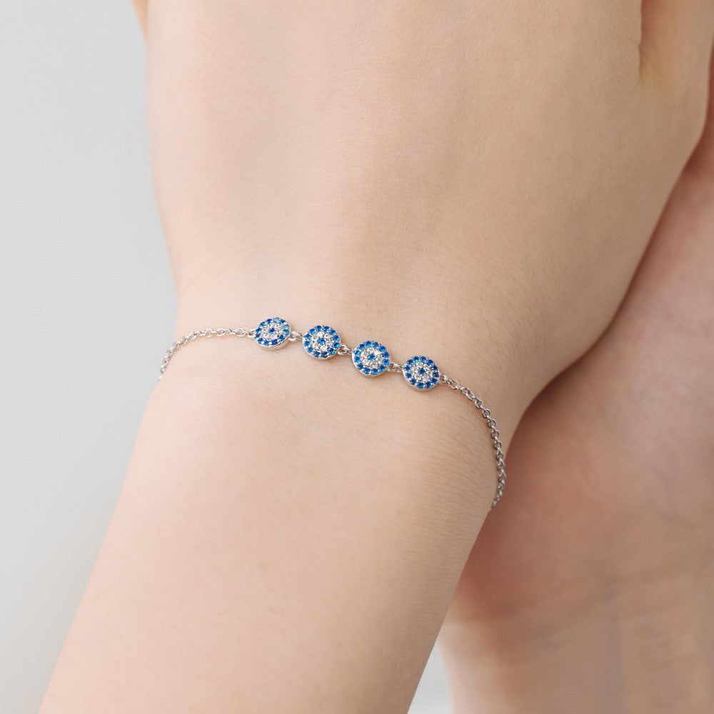 Silver S925 White Blue Round Zirconium Inlaid Round Pendant Minority Fashion Simple Design Bracelet - Silver S925 Blue