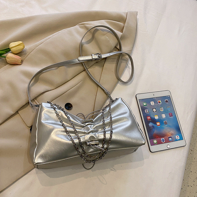 Silver Waist Bag with Crossbody and Shoulder Options for Daily - Teleplus waist bag silver underarm shoulder crossbody