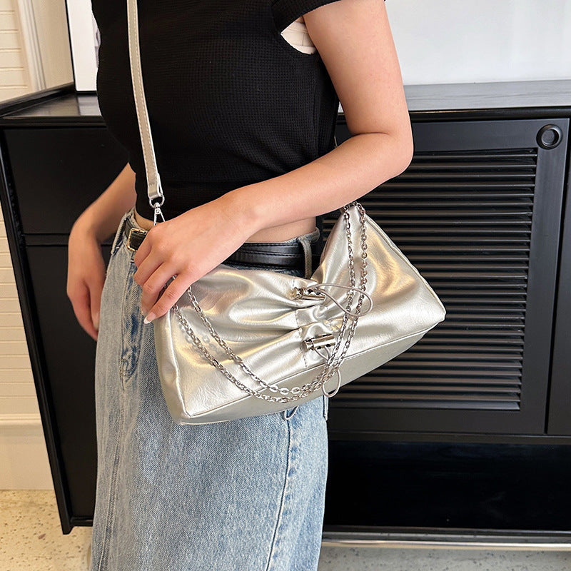 Silver Waist Bag with Crossbody and Shoulder Options for Daily - Teleplus waist bag silver underarm shoulder crossbody