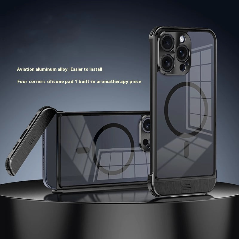 Breathable Metal Frame Phone Case with Magnetic Shell and Built-in Holder - Simple for Protection breathable metal