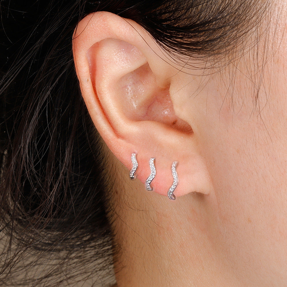 Electroplated Silver and White Three-Piece Earrings Set for Women - Twisted Women’s Irregularly Fun Style united states