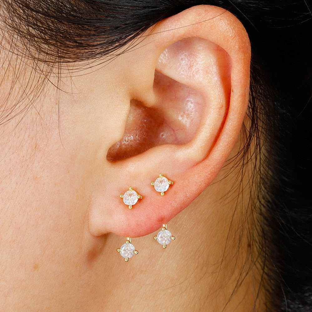 Electroplating Gold and White Earrings for Women US CHF Pack of 2 - Sparkle Like a Diva with Simple Diamond united