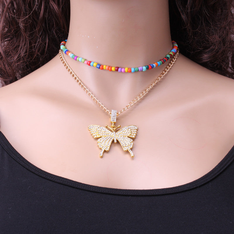 Simple Bead Suit Necklace Set in Silver and Gold with Alloy Pendant Chain - Two-Piece Bowknot simple bead suit necklace