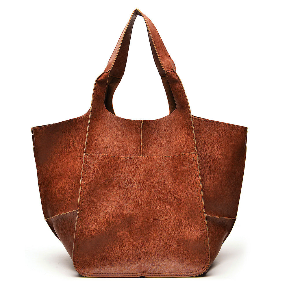 Simple Big Bag in Polyester PU Fabric Large Capacity Shoulder - simple big bag soft leather large capacity shoulder