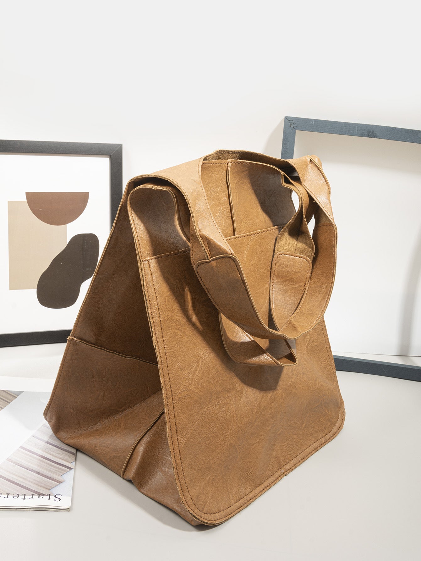 Simple Big Bag in Polyester PU Fabric Large Capacity Shoulder - simple big bag soft leather large capacity shoulder