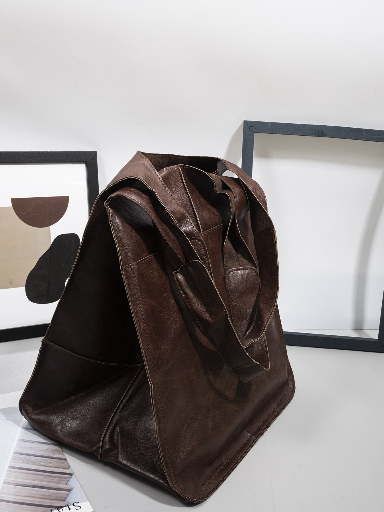 Simple Big Bag in Polyester PU Fabric Large Capacity Shoulder - simple big bag soft leather large capacity shoulder
