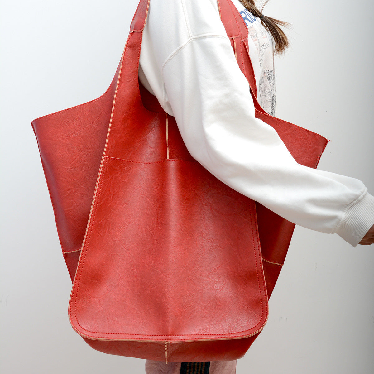 Simple Big Bag in Polyester PU Fabric Large Capacity Shoulder - simple big bag soft leather large capacity shoulder