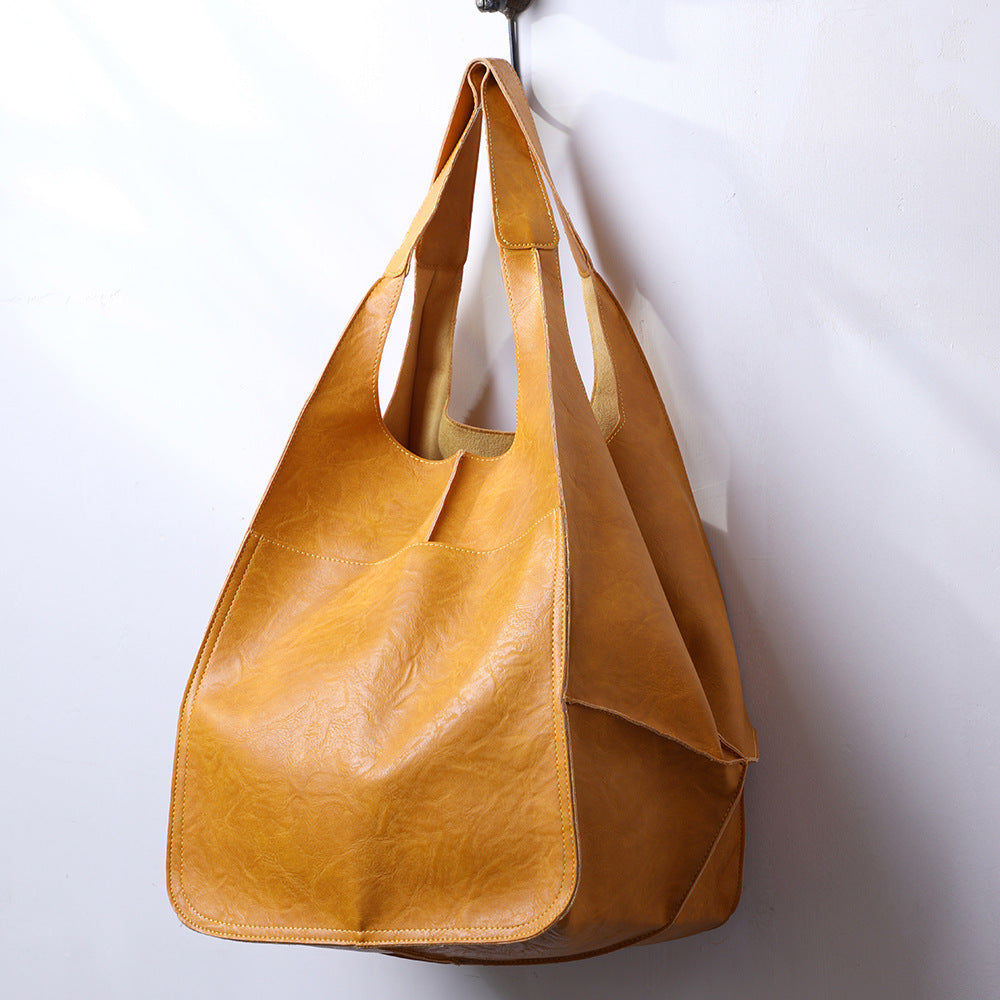 Simple Big Bag in Polyester PU Fabric Large Capacity Shoulder - simple big bag soft leather large capacity shoulder