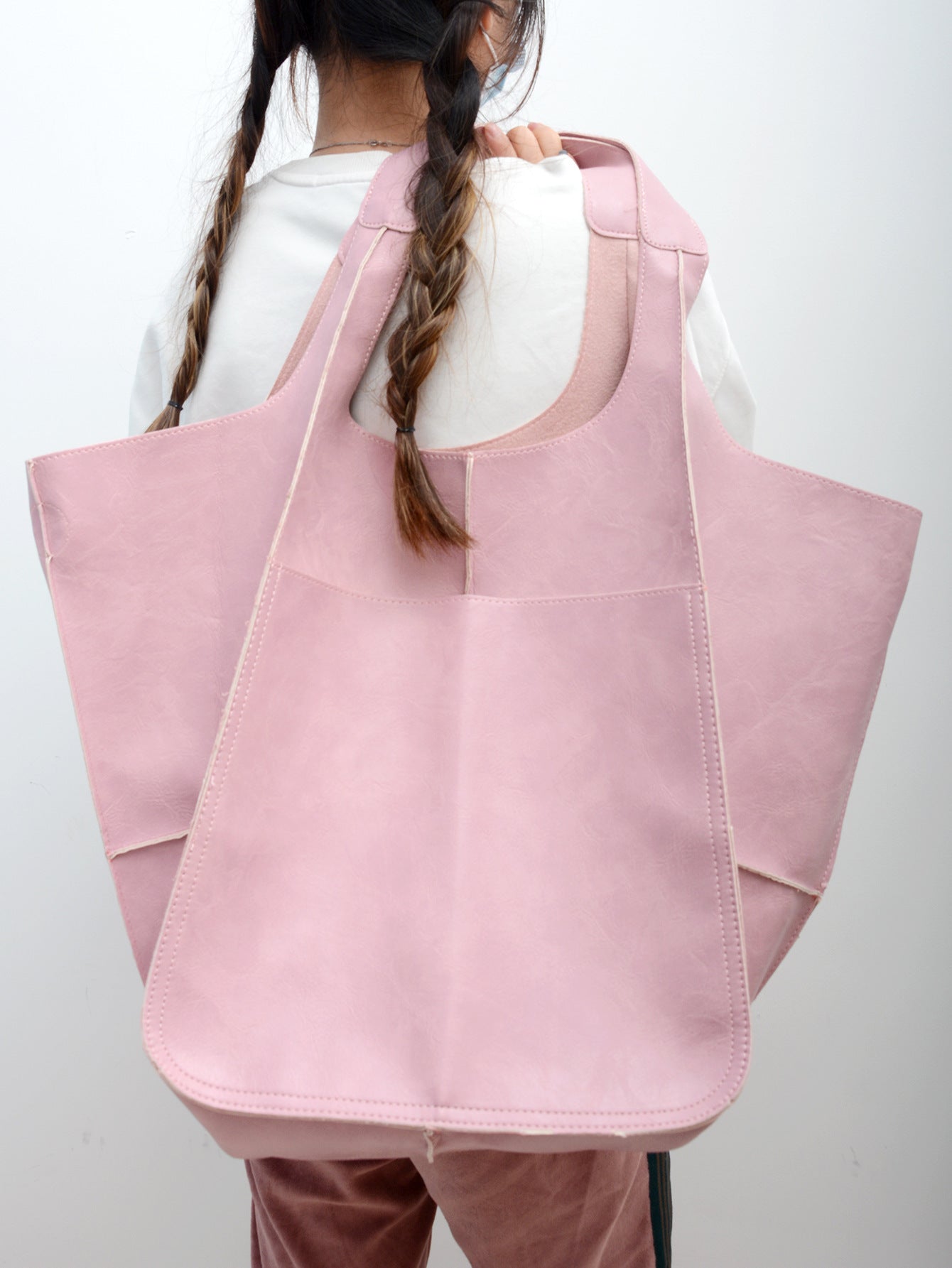 Simple Big Bag in Polyester PU Fabric Large Capacity Shoulder - simple big bag soft leather large capacity shoulder