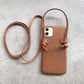 Simple Brown Leather Messenger Phone Case - Simple Brown Leather Phone Case with Diagonal Lanyard