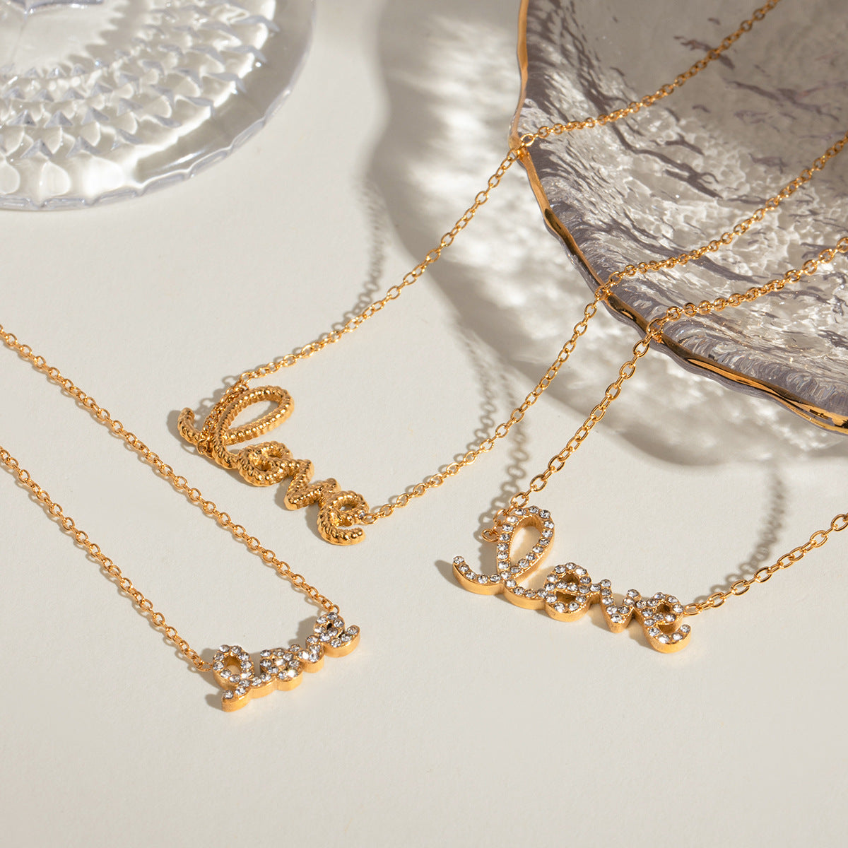 Gold stainless steel clavicle chain with rhinestone pendant - Stainless Steel Rhinestone Clavicle Chain Necklace gold