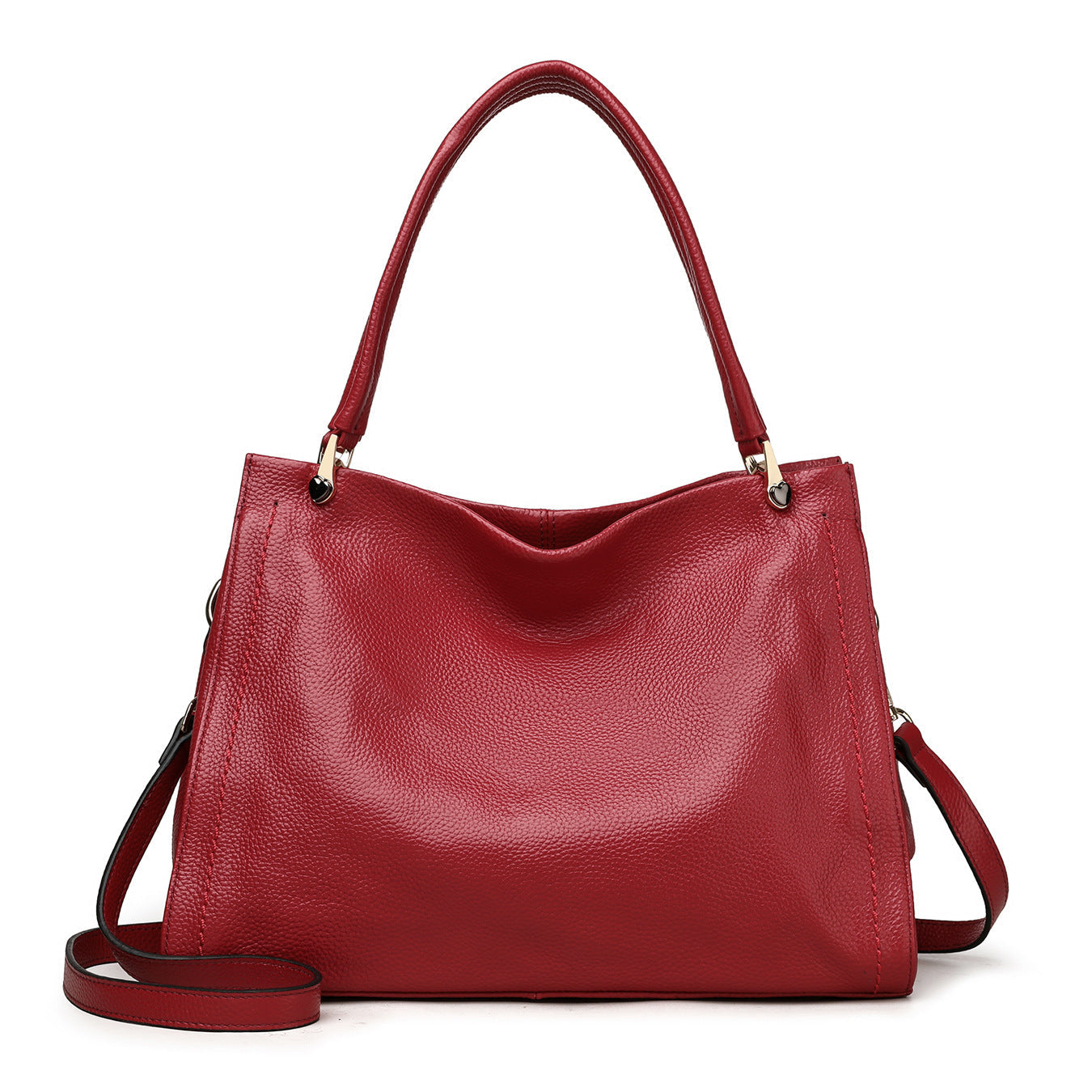 Simple Cowhide Leather Bag with Multiple Compartments and Adjustable Shoulder Strap - simple cowhide leather
