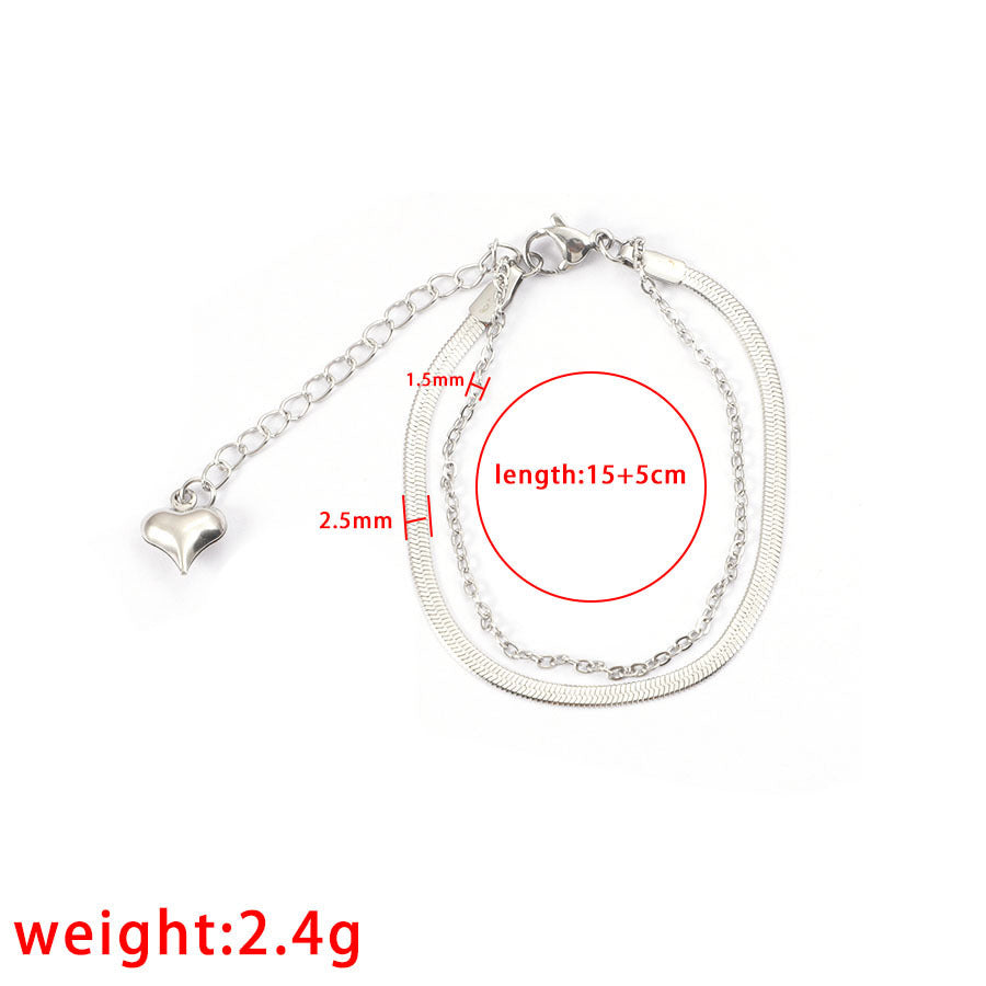 Simple Double-layer Bracelet Trendy Love Pendant Stainless Steel - Trendy Stainless Steel Double-layer Love Pendant