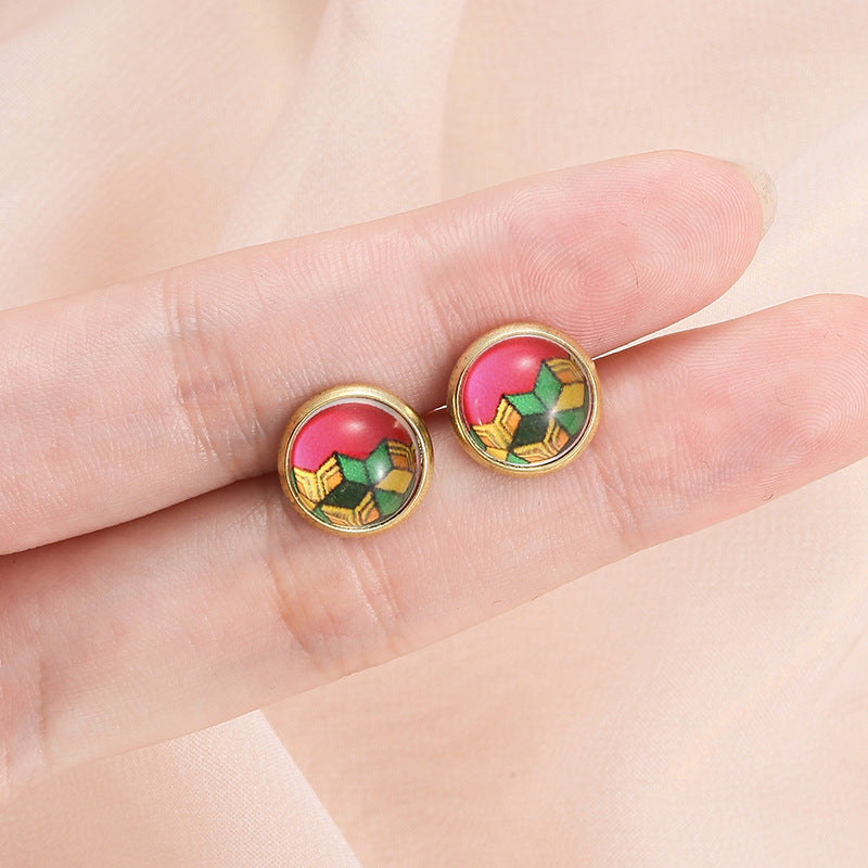 Simple Exquisite Button Stud Earrings Round Hexagonal - Earrings So Simple Even Butterflies Are Jealous