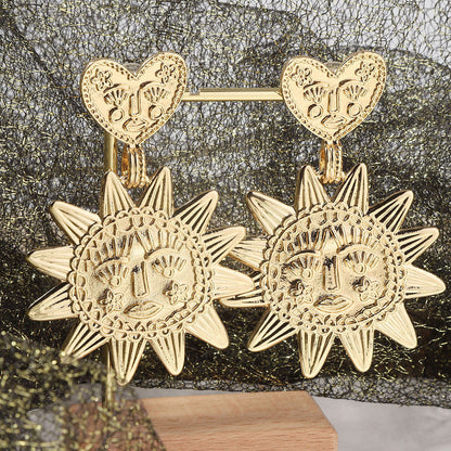 Gold and Silver Female Zinc Alloy Sun Packing Earrings for the United States - Heart-shaped Sunflower Shine Brightly