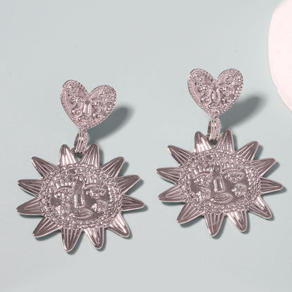 Gold and Silver Female Zinc Alloy Sun Packing Earrings for the United States - Heart-shaped Sunflower Shine Brightly