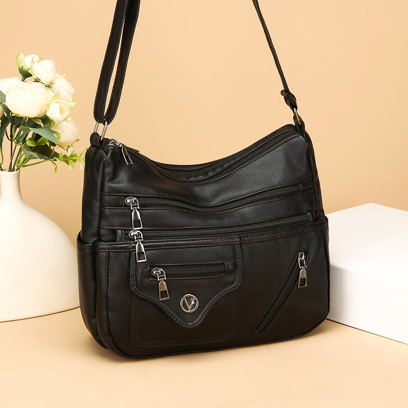 Simple Fashion Shoulder Crossbody Bag with Sandwich Pocket and Zipper - Teleplus simple fashion shoulder crossbody bag