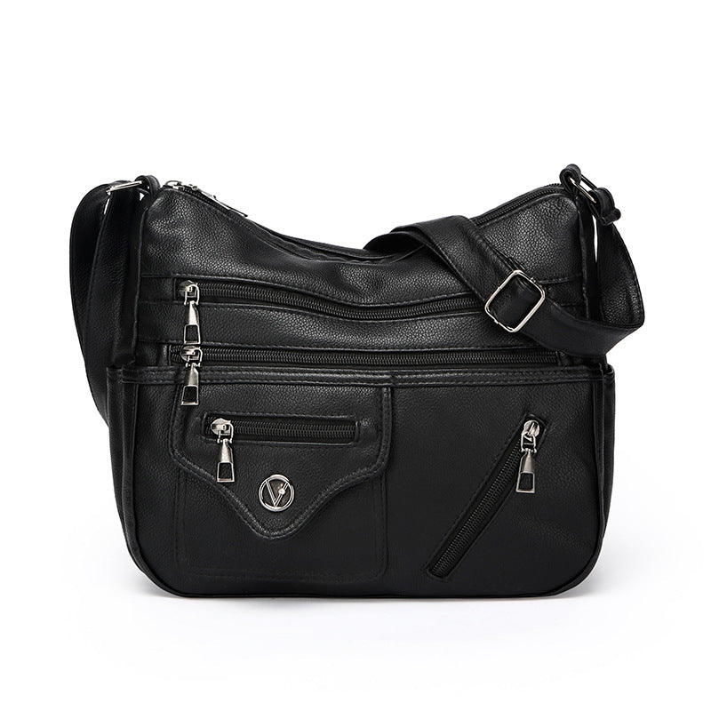 Simple Fashion Shoulder Crossbody Bag with Sandwich Pocket and Zipper - Teleplus simple fashion shoulder crossbody bag