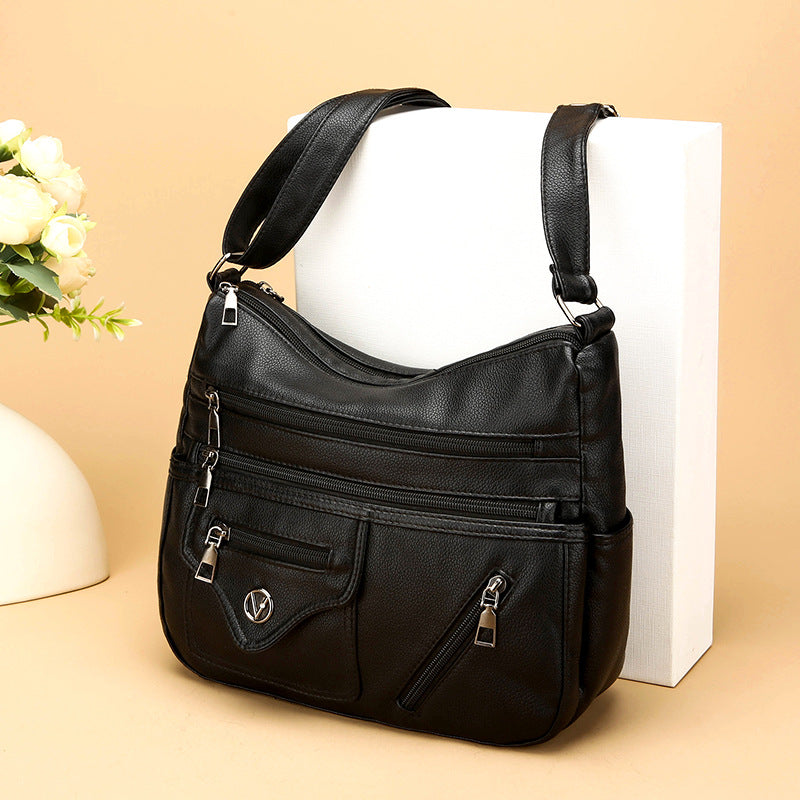 Simple Fashion Shoulder Crossbody Bag with Sandwich Pocket and Zipper - Teleplus simple fashion shoulder crossbody bag