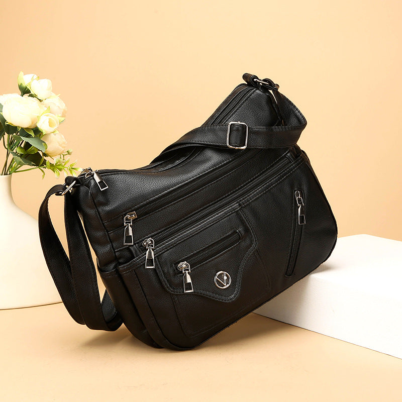 Simple Fashion Shoulder Crossbody Bag with Sandwich Pocket and Zipper - Teleplus simple fashion shoulder crossbody bag