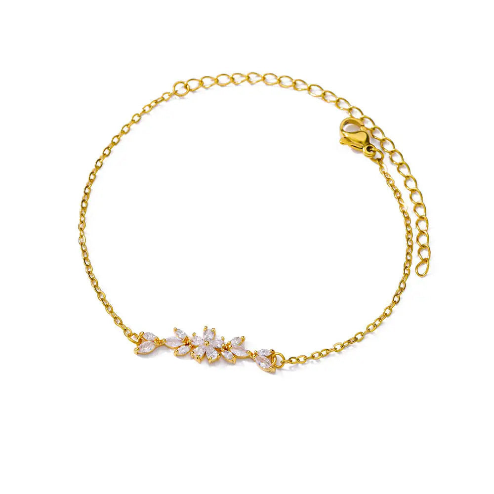 Simple Graceful Inlaid Zircon Flower Leaf Bracelet - Simple Graceful Inlaid Zircon Flower Leaf Bracelet