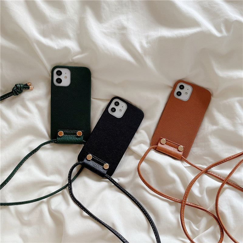 All-inclusive Glass Case for iPhone Xr with Simple Leather Lanyard - Phone Models simple leather lanyard phone case