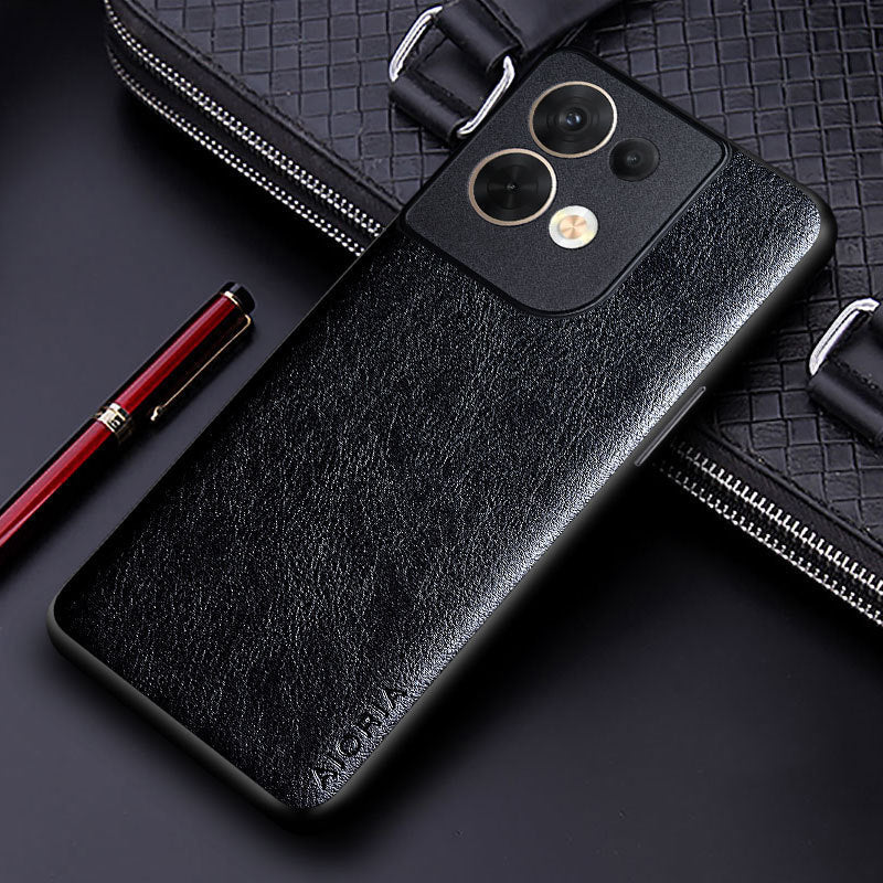OPPO Reno 8 Leather Print Phone Case Simple Black Blue Brown - for Oppo simple leather print phone case