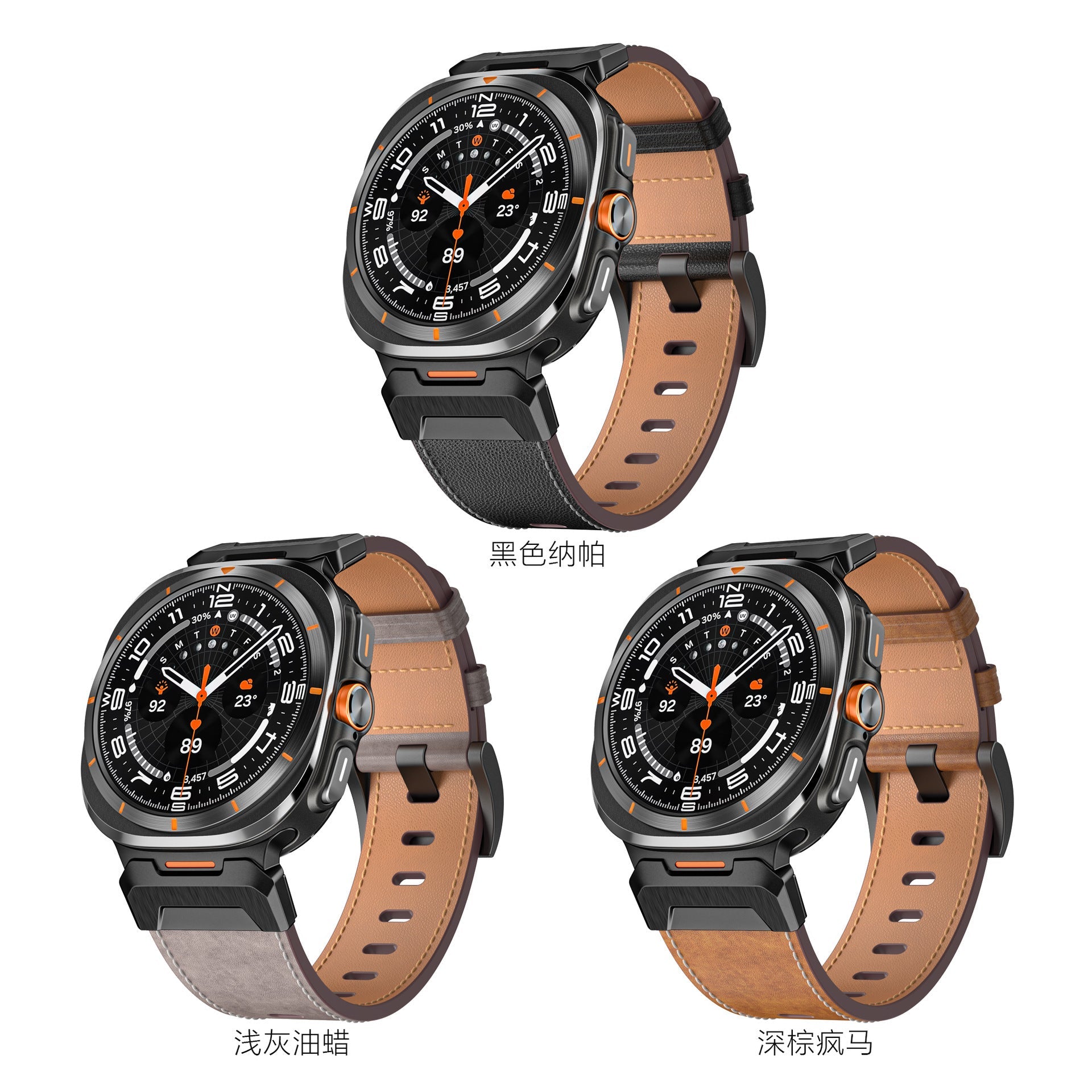 Simple Leather Strap Functional Watch7 Strap - Simple Leather Strap Functional Watch with Black Head Grain