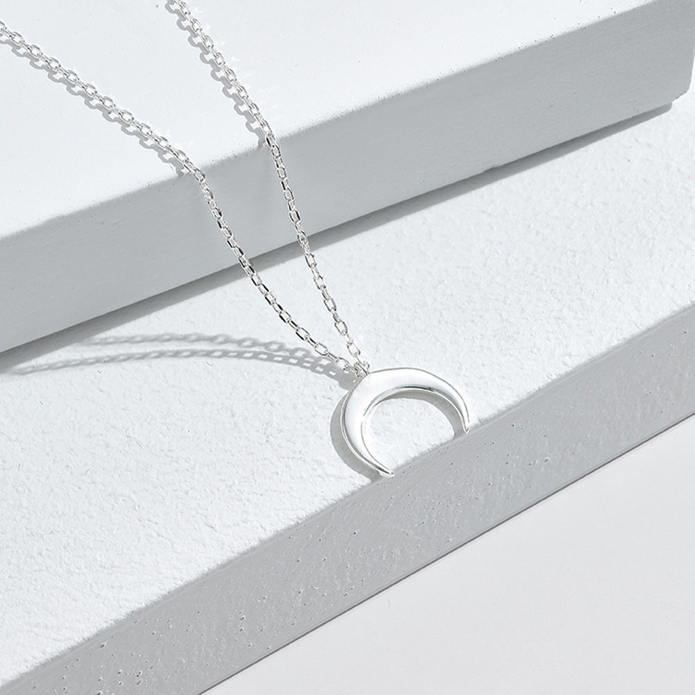 Simple Moon Pendant Sterling Silver Clavicle Chain - Groovy Moon Pendant for Your Stylish Clavicle