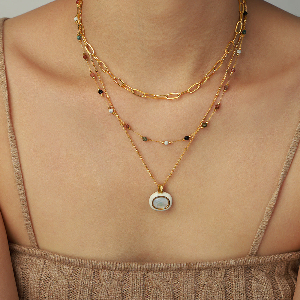 Simple personality electroplated necklaces with natural stones and gold in the United States - Personality Titanium