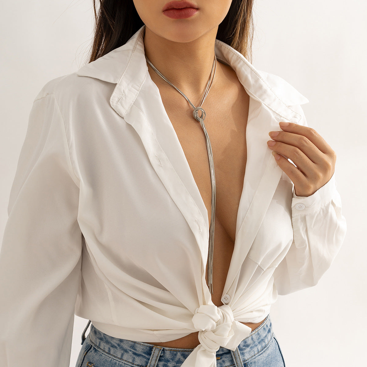 Gold Electroplating Long Tassel Necklace with Geometric Women Chain - Simple Personalized in Style long tassel necklace